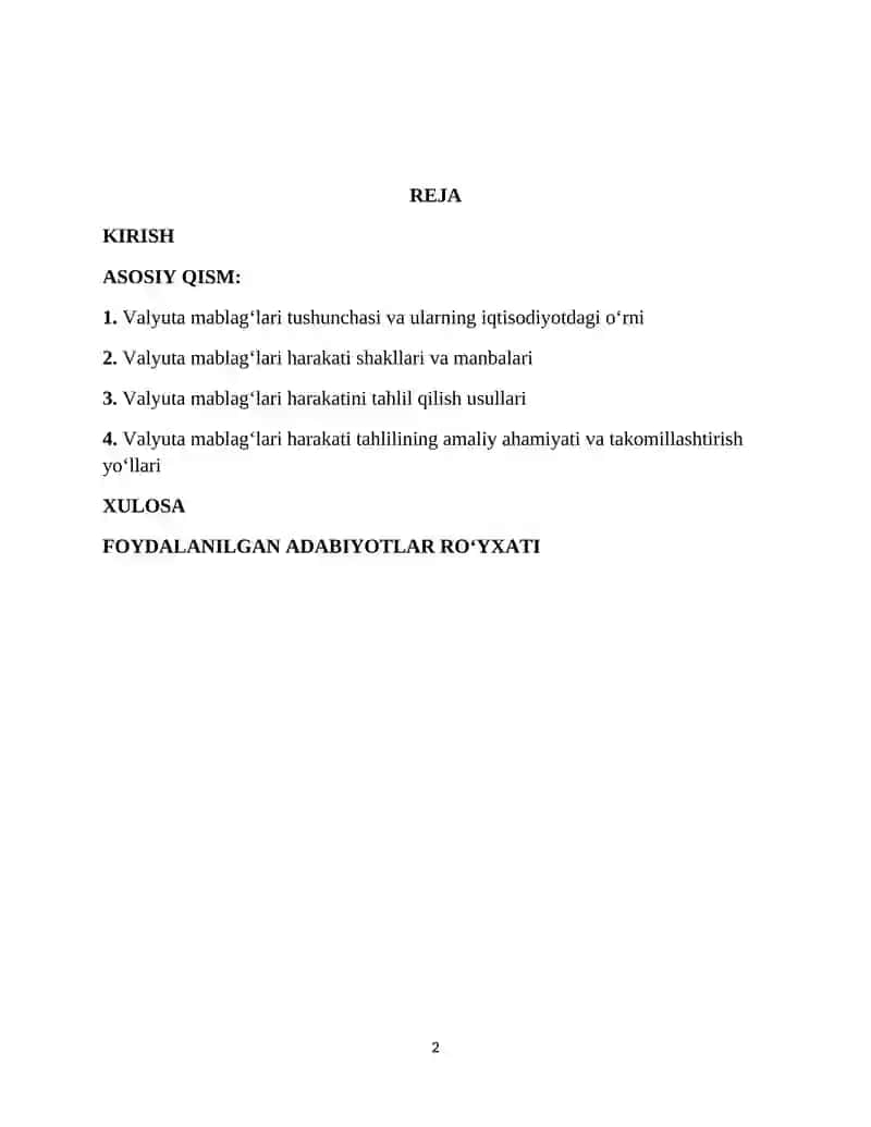 Valyuta mablag'lari harakatining tahlili 2