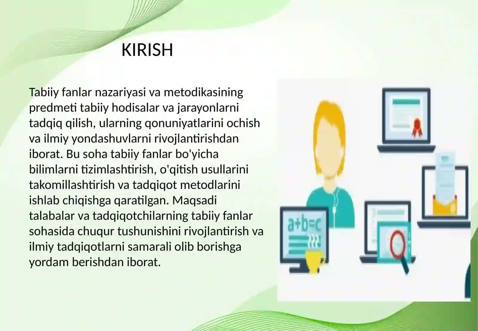 TABIIY FANLAR NAZARIYASI VA METODIKASINING PREDMETI, MAQSAD VA VAZIFALARI VA TADQIQOT METODLARI 2