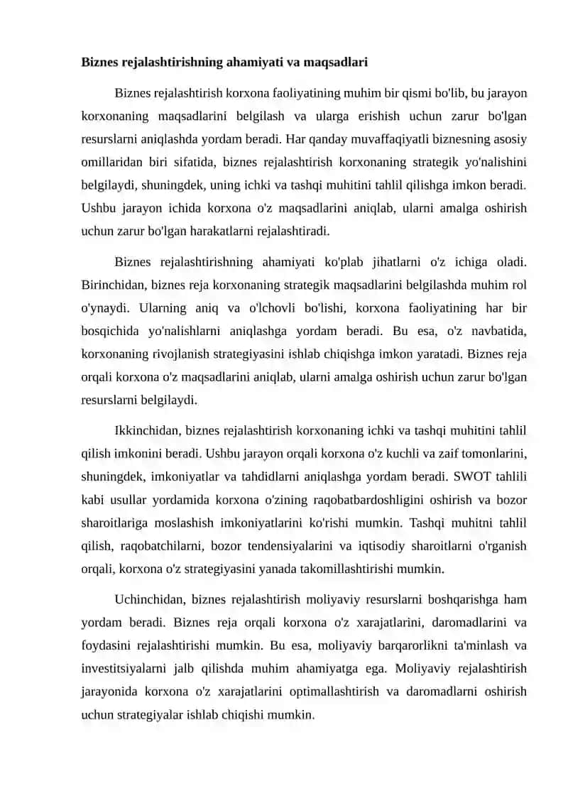KORXONA FAOLIYATIDA BIZNES REJALASHTIRISH 2