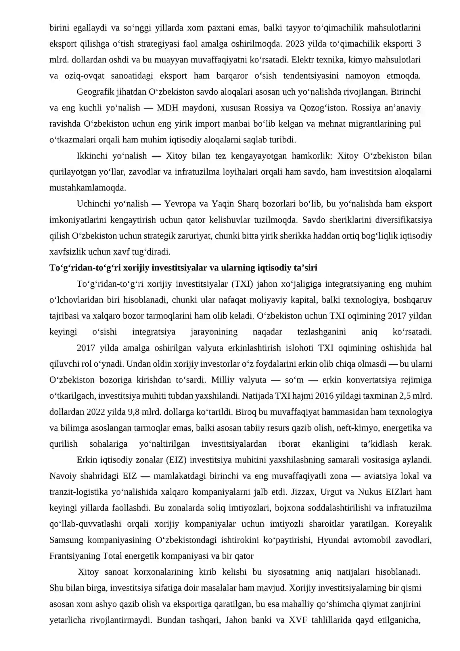 "O‘zbekistonning Jahon Xo‘jaligiga Integratsiyalashuvi Xususiyatlari" (Tezis/Ilmiy maqola) materiali uchun Soff Seller platformasiga moslashtirilgan, mustaqil ta'lim sifatida tez va samarali sotilishini ta'minlaydigan tayyor e'lon varianti:  1. Mahsulot nomi: O‘zbekistonning Jahon Xo‘jaligiga Integratsiyalashuvi Xususiyatlari (Tayyor Mustaqil Ta'lim / Tezis / Maqola + DOCX) 2