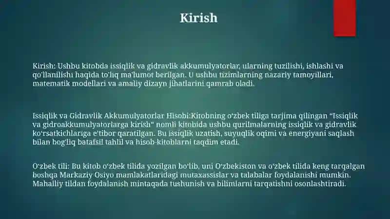 Issiqlik va Gidravlik Akkumulyatorlar Hisobi 2