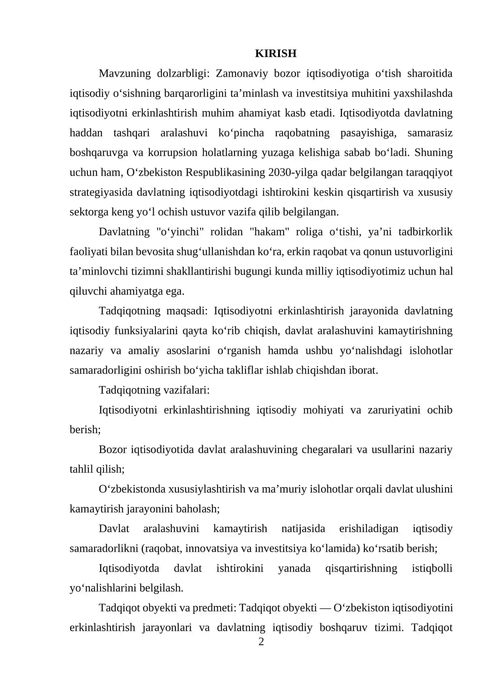 IQTISODIYOTNI ERKINLASHTIRISHDA DAVLAT ARALASHUVINI KESKIN KAMAYTIRISHNING AHAMIYATI 2