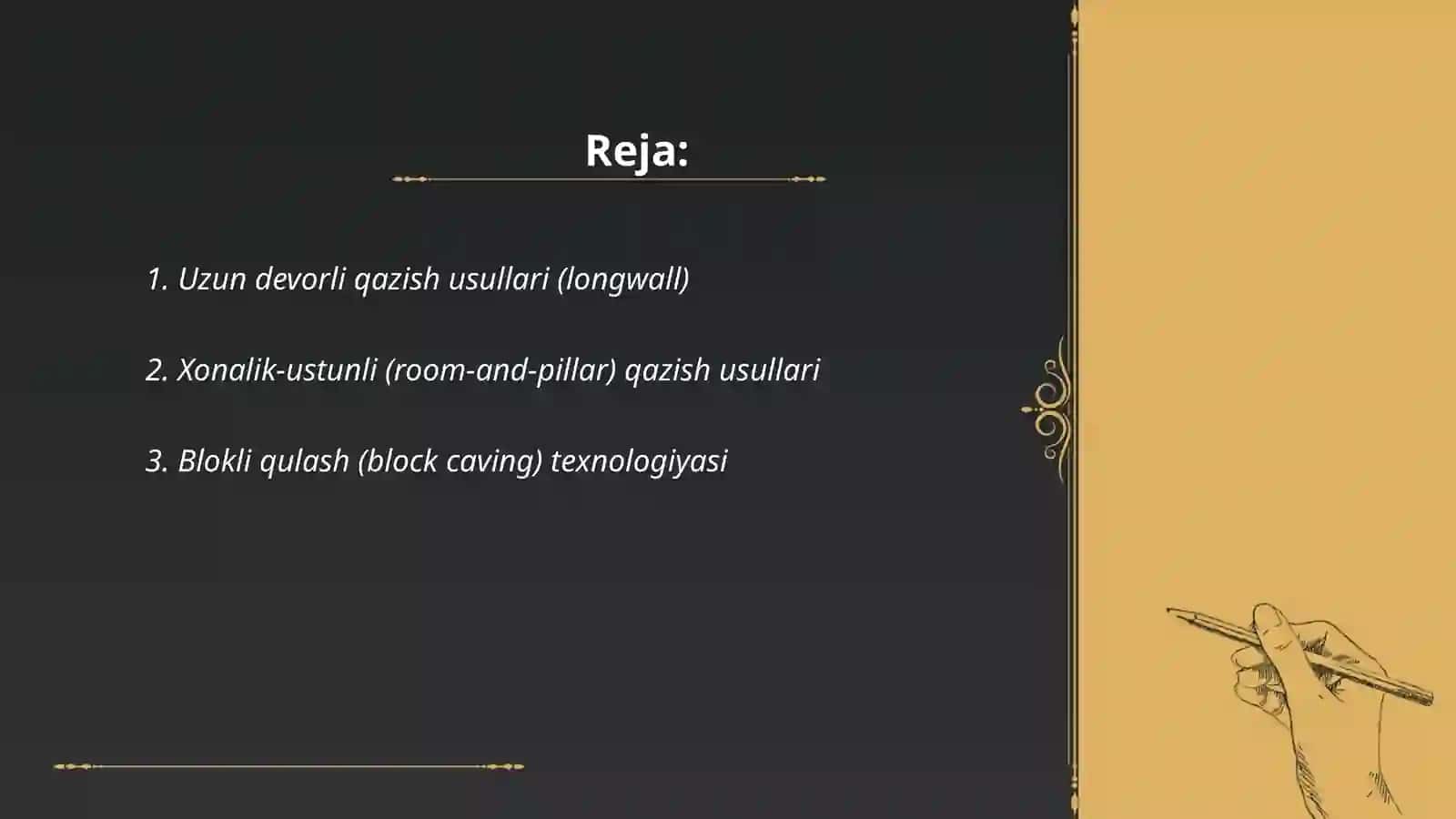 Koʻmirni yer osti usulida qazish texnologiyasi tasnifi 2
