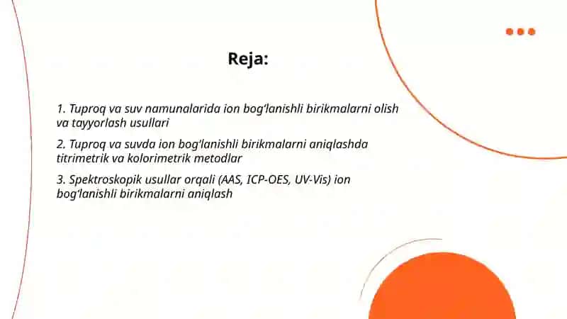 Tuproq va suvda ion bog'lanishli birikmalarni aniqlash 2