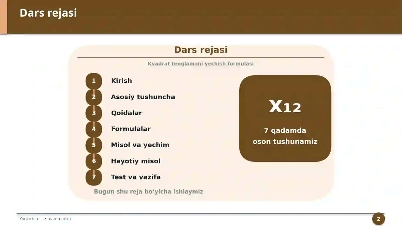 Kvadrat tenglamani yechish formulasi 2