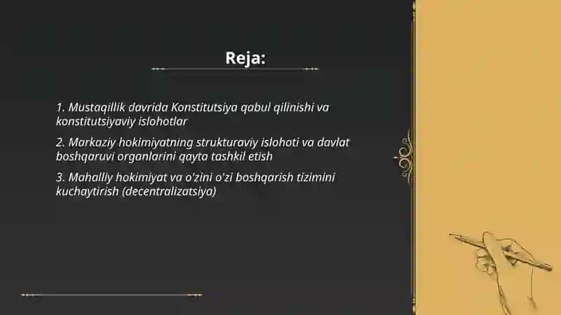 Mustaqillik yillarida mamlakat boshqaruvi sistemasida amalga oshirilgan reformalar 2