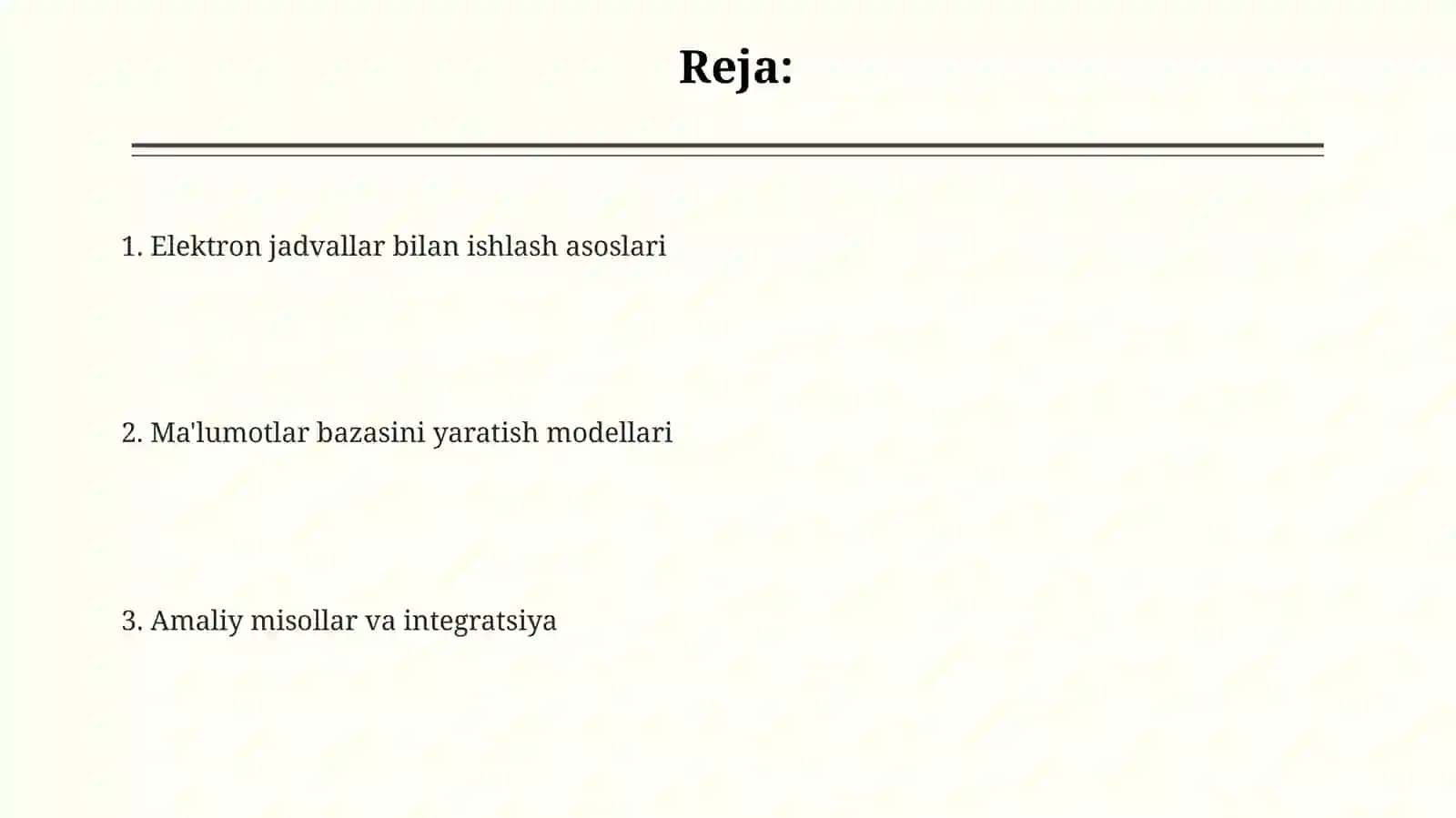 Elektron jadval hujjatlarini yaratish 2