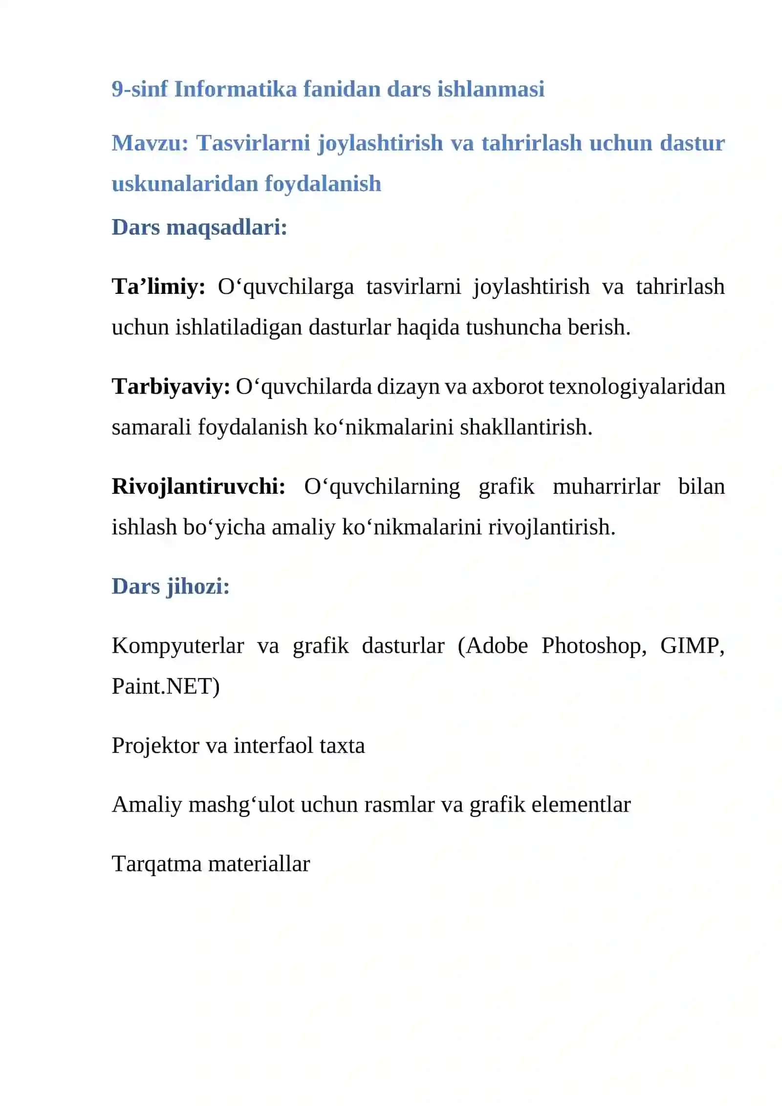 Tasvirlarni joylashtirish va tahrirlash uchun dastur uskunalaridan foydalanish 2