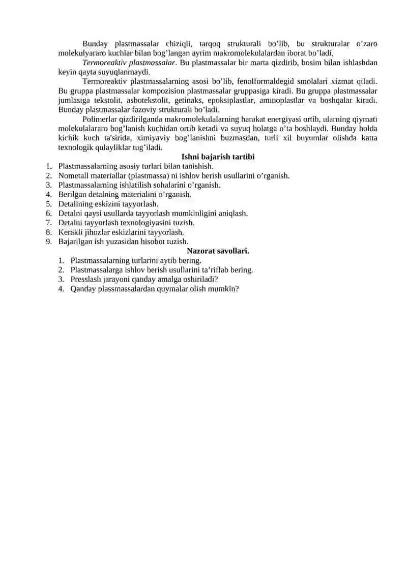 Tajriba 6 Metallmass materiallarni tarkibini o’rganish 2