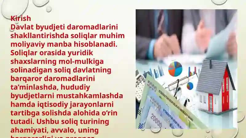 Yuridik shaxalarning mol-mulkiga solinadigan soliqning davlat byudjeti daromadlarini shakilantirishdagi ahamiyati 2
