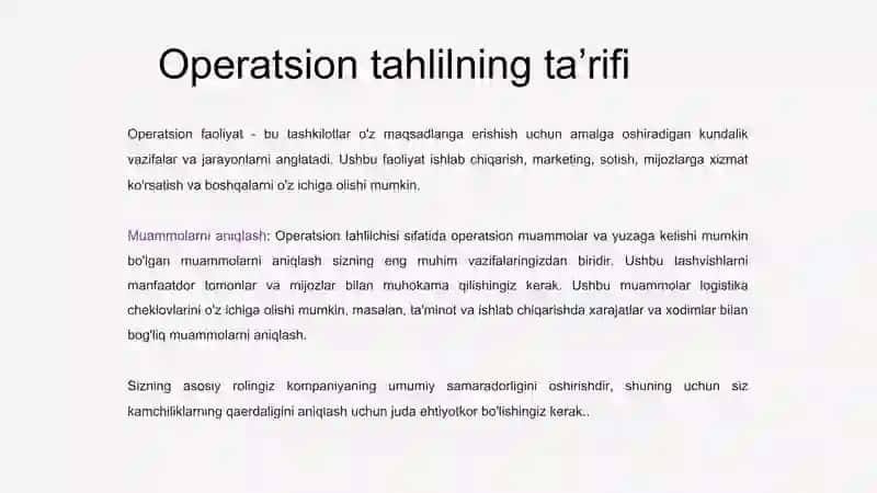 Operatsion faoliyatni tahlil qilish 2