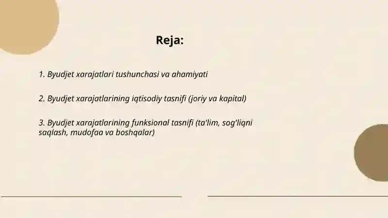 Byudjet xarajatlari va ularning turlari. 2