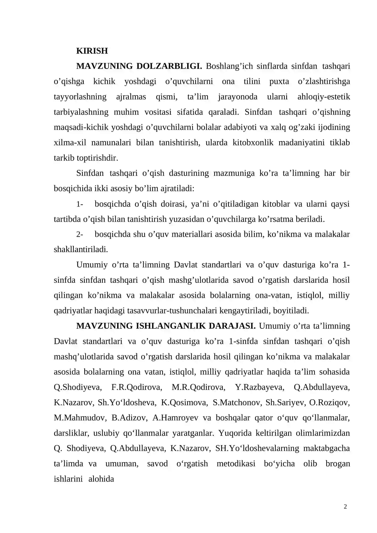 SAVOD O’RGATISH DAVRIDA SINFDAN TASHQARI O’QISH MASHG’ULOTLARI 2