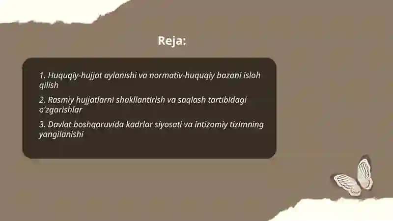 Huquqiy-hujjat aylanishi va normativ-huquqiy bazani isloh qilish 2