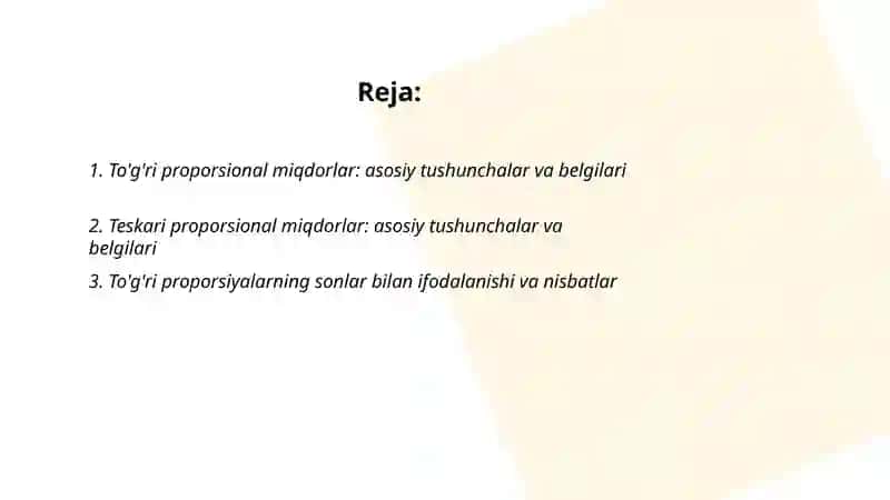 To‘g'ri proporsional miqdorlar. Teskari proporsional miqdorlarga doir masalalarni yechish 2