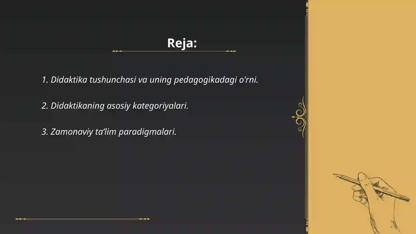 DIDAKTIKA — PEDAGOGIK TA'LIM NAZAŁRIYASI. TA'LIM MAZMUNI. TA'LIM METODLARI VA VOSITALARI 2