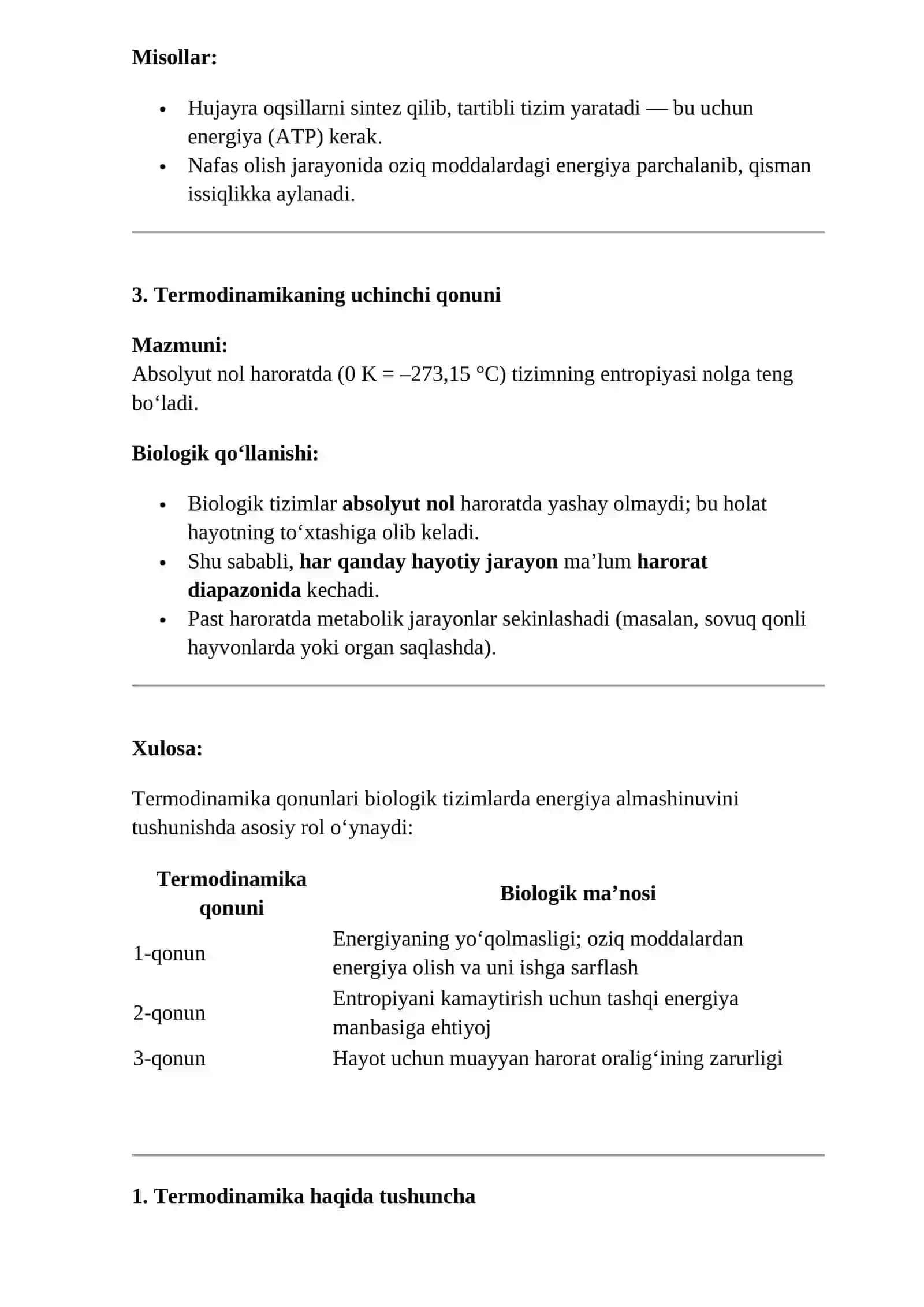 TERMODINAMIKA QONUNLARI. BIOLOGIK JARAYONLARDA QO‘LLANILISHI 2