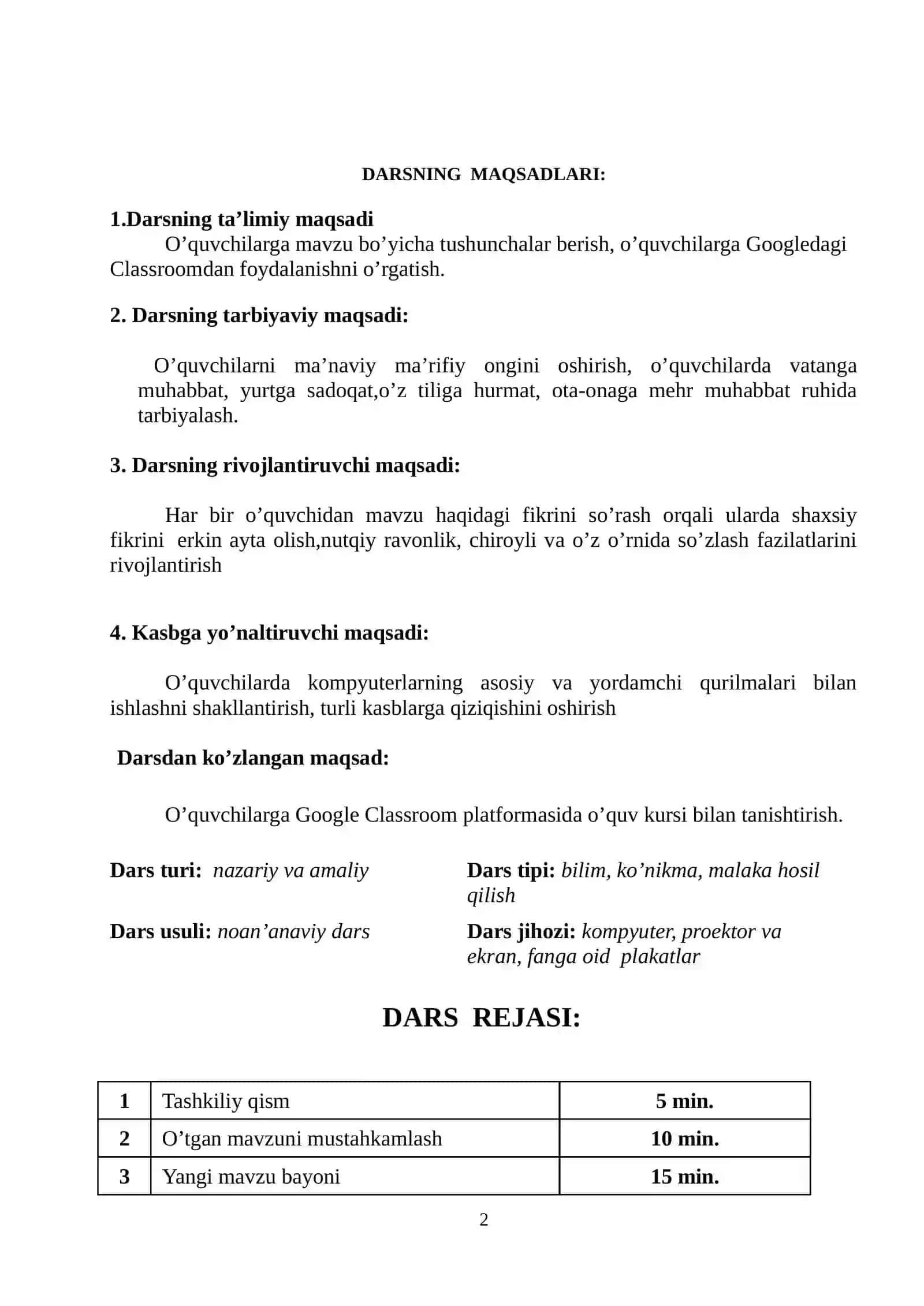 8-sinf Informatika fanidan LMS asosida masofaviy ta'lim olish. Google Classroom platformasi dars ishlanma 2