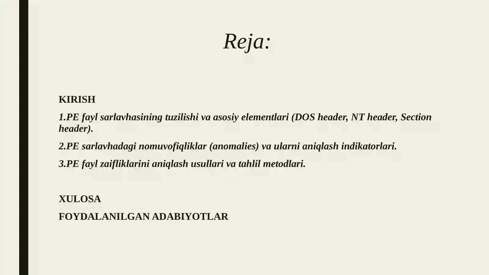 PE fayl sarlavhasidagi nomuvofiqliklar va zaifliklarni aniqlash usullari. 2
