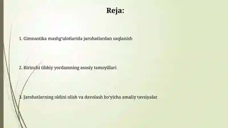 Gimnastika mashg'ulotlarida shikastlanishni oldini olish va birinchi tibbiy yordam kórsatish 2