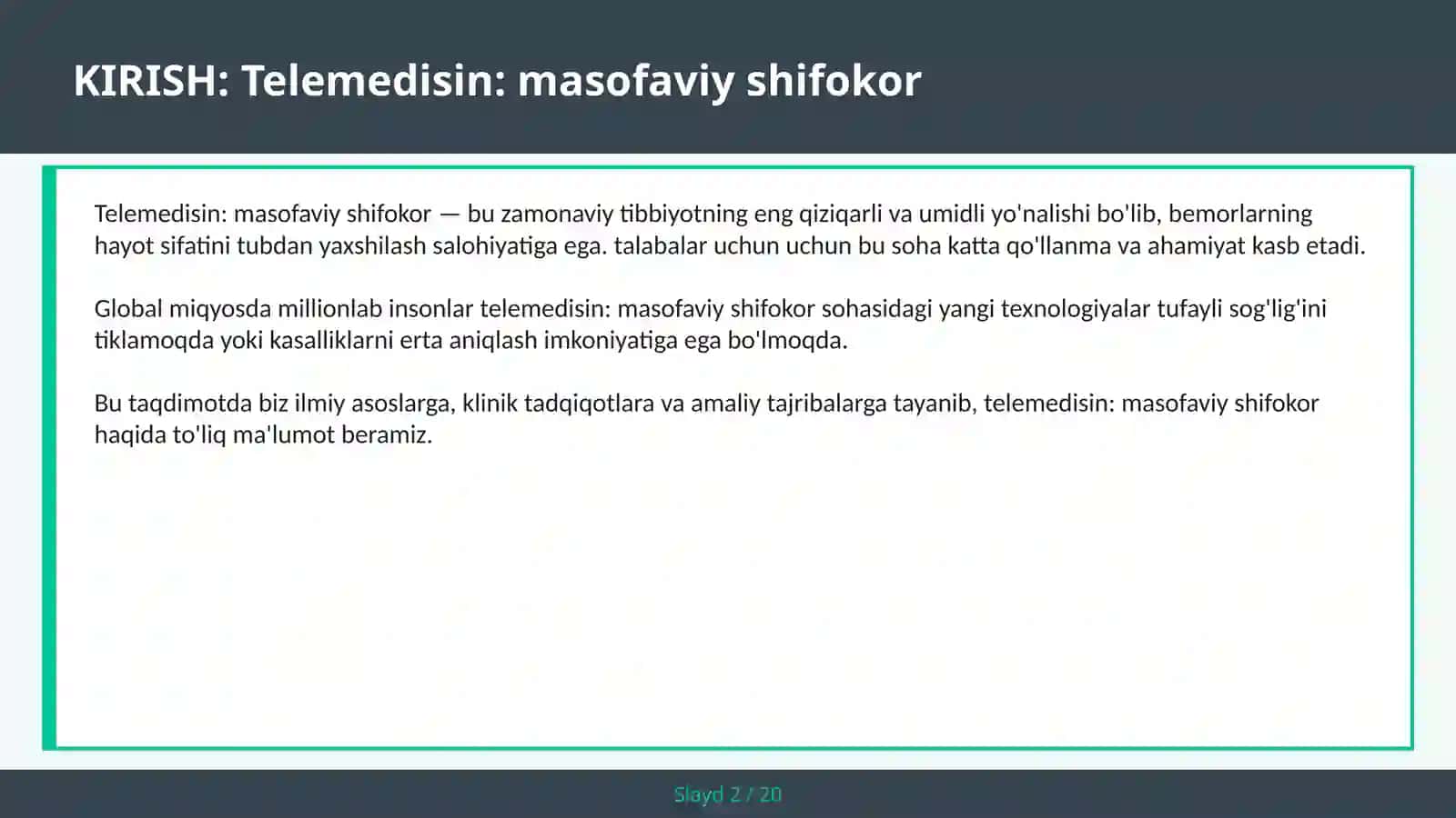 Telemedisin: Masofaviy Shifokor 2