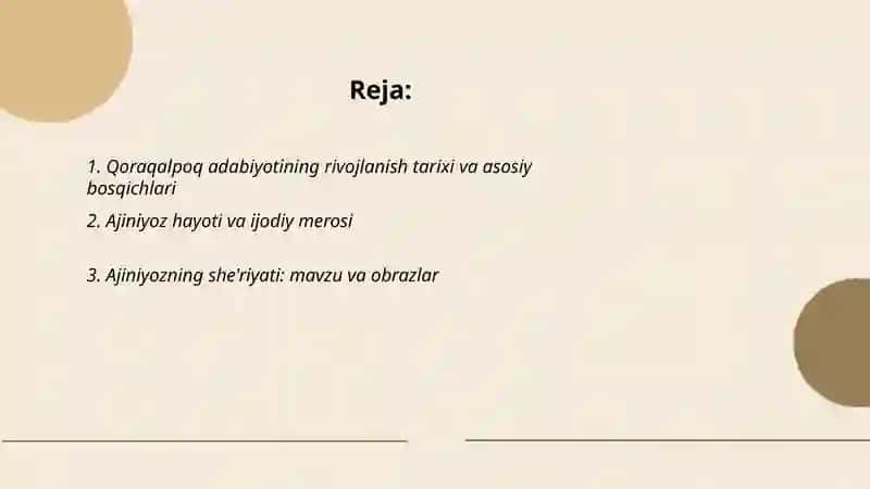 Qoraqalpoq adabiyoti. Ajiniyoz va Berdaq sheriyati. Ibroyim Yusupov she'rlari 2