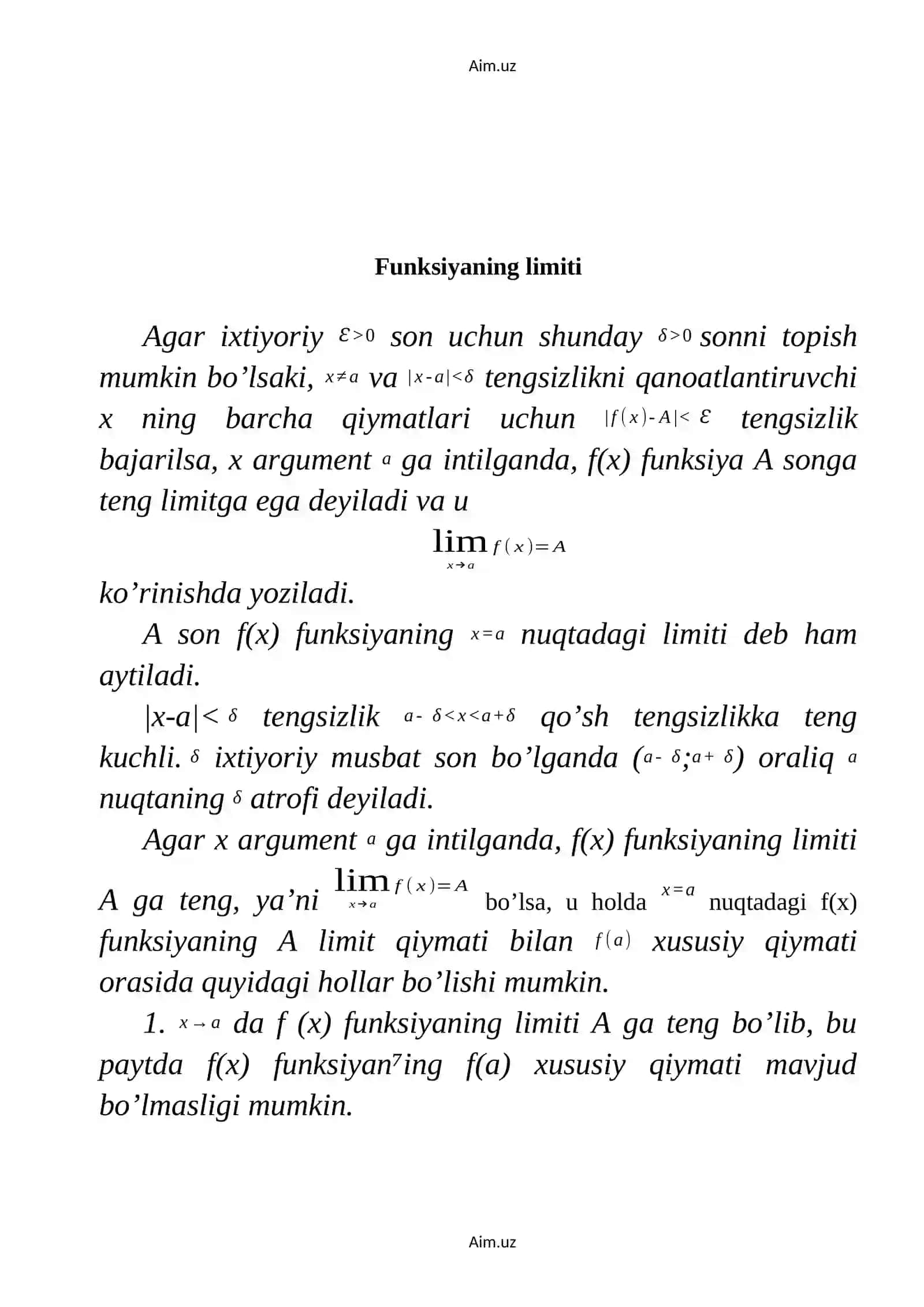Funksiya limiti 2