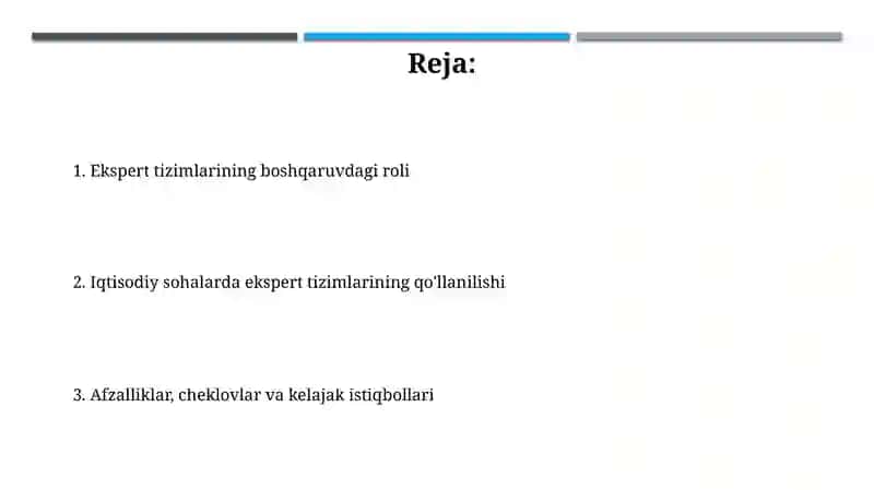 Ekspert tizimlarini boshqaruvdagi o‘rni va ularni iqtisodiyot tarmoqlarda qo‘llash 2