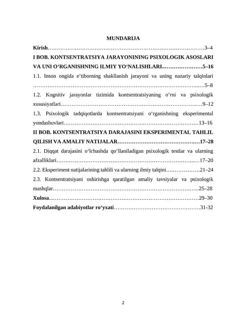 Kontsentratsiya darajasini eksperimental o'rganish 2