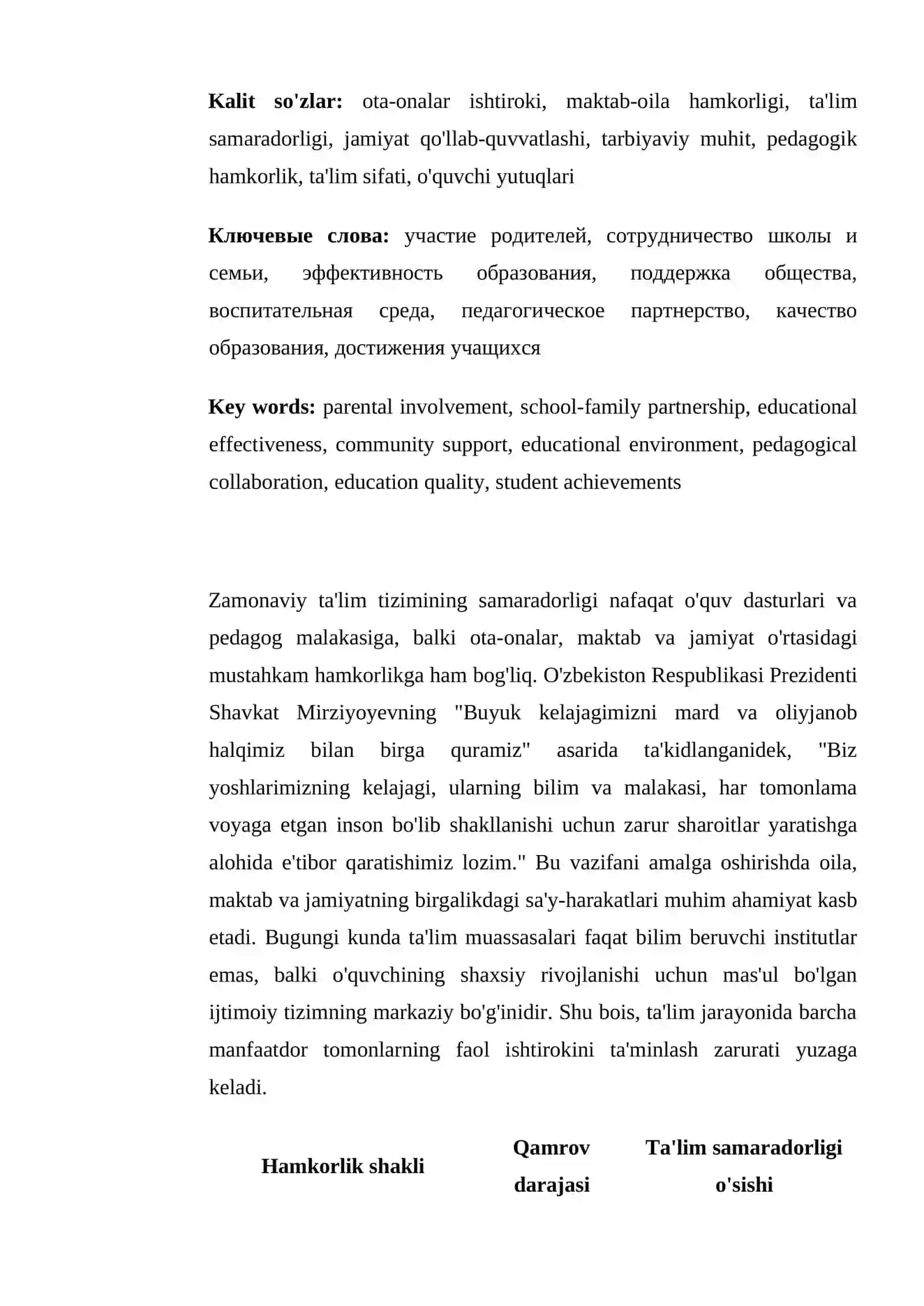 Ota-onalar, maktab va jamiyat hamkorligi orqali ta'lim natijadorligini oshirish 2