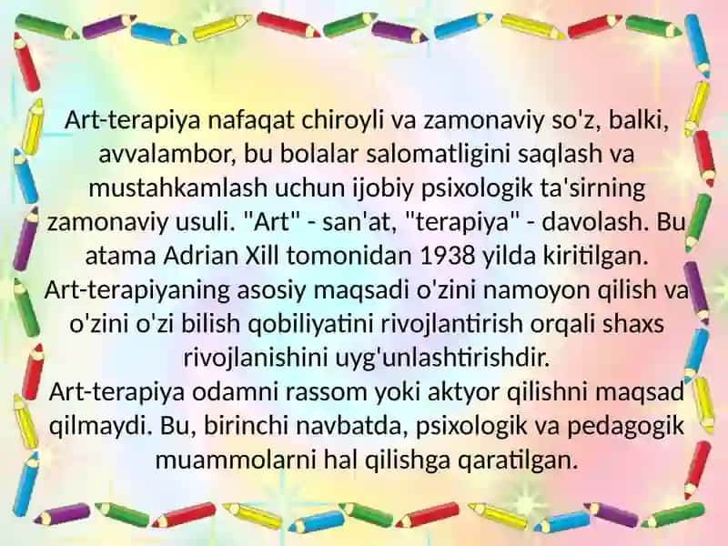 ART - TERAPIYA ORQALI BOLALARDAGI PSIXOLOGIK MUOMMOLARNI ANIQLASH 2