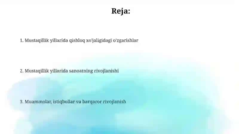 Mustaqillik yillarida qishloq xojaligi va sanoat sohasidagi o'zgarishlar 2