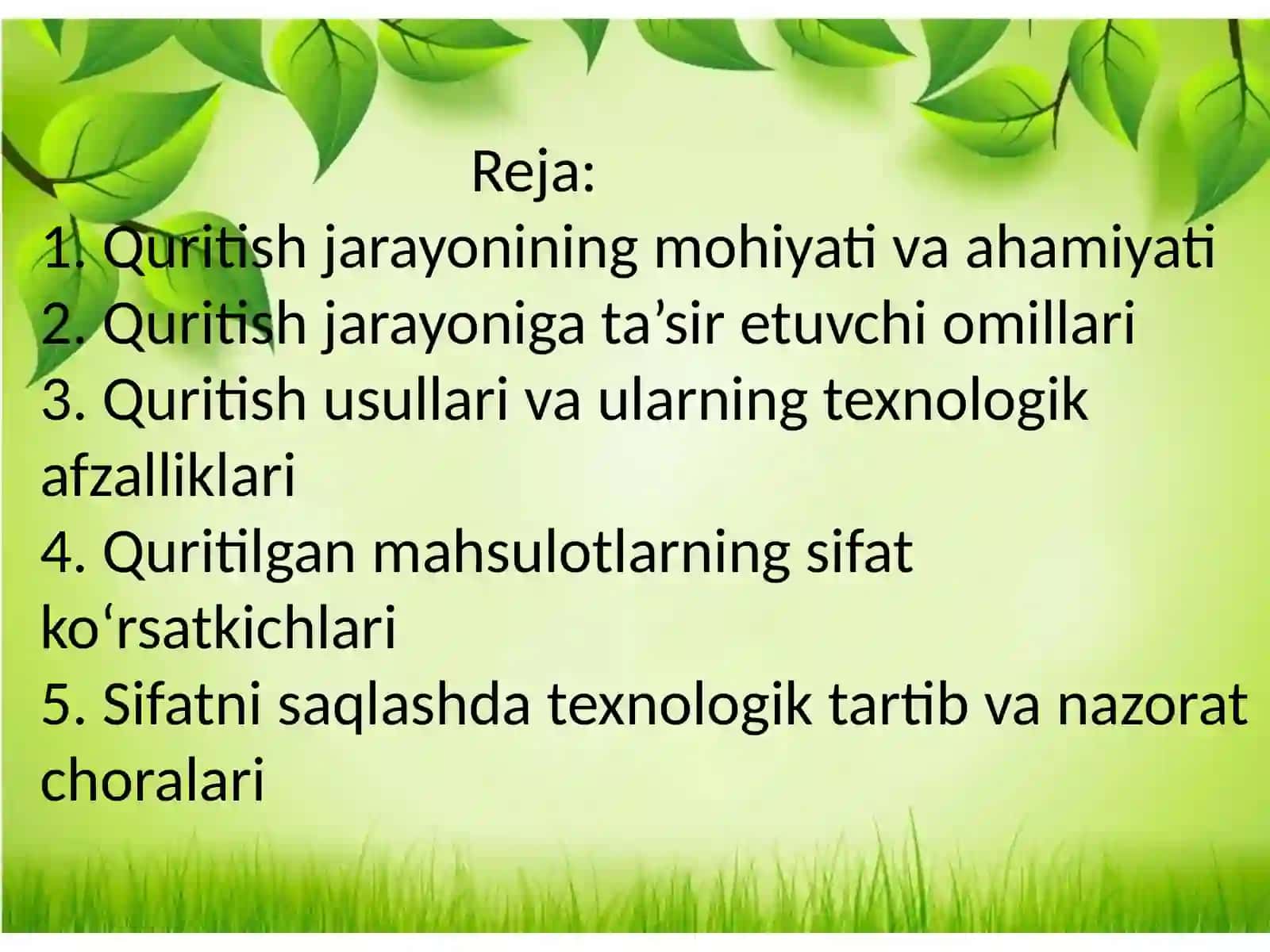 Quritish jarayonida mahsulotlar sifat koʻrsatkichlarini oʻrganish 2