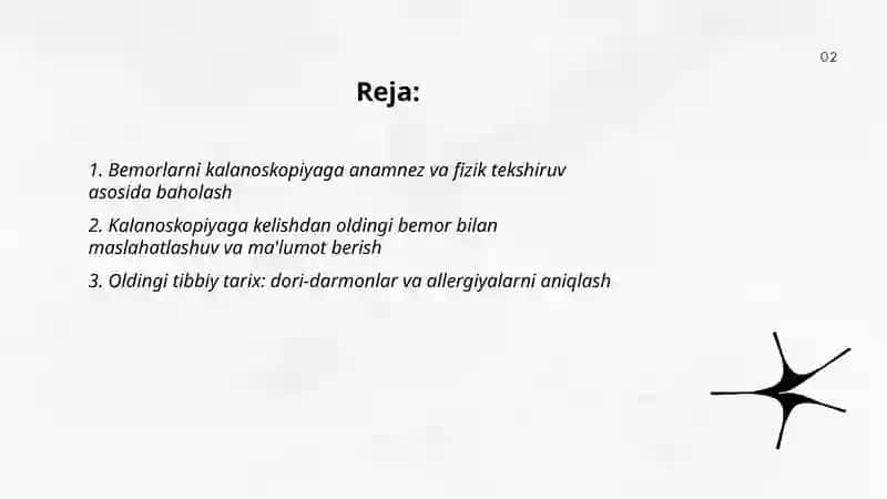 Bemorlarni kalanoskopiyaga tayyorlash 2