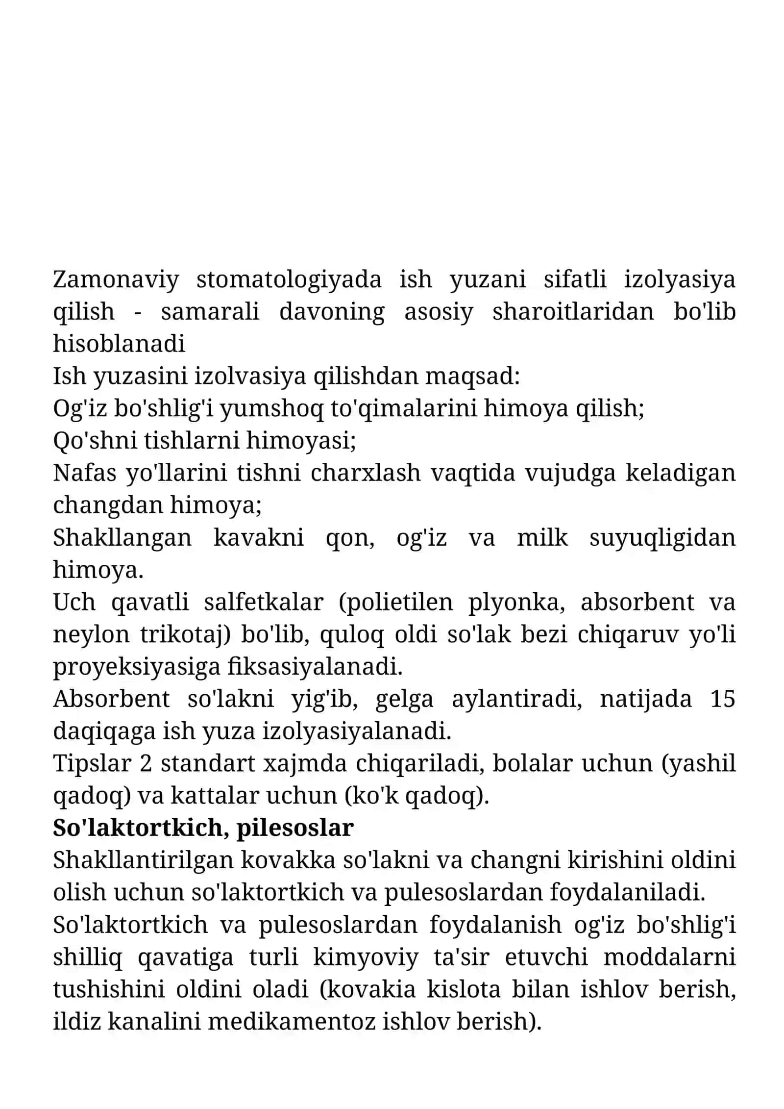 Tish qattiq to’qimasini biologik suyuqliklardan izolyatsiya qilish 2