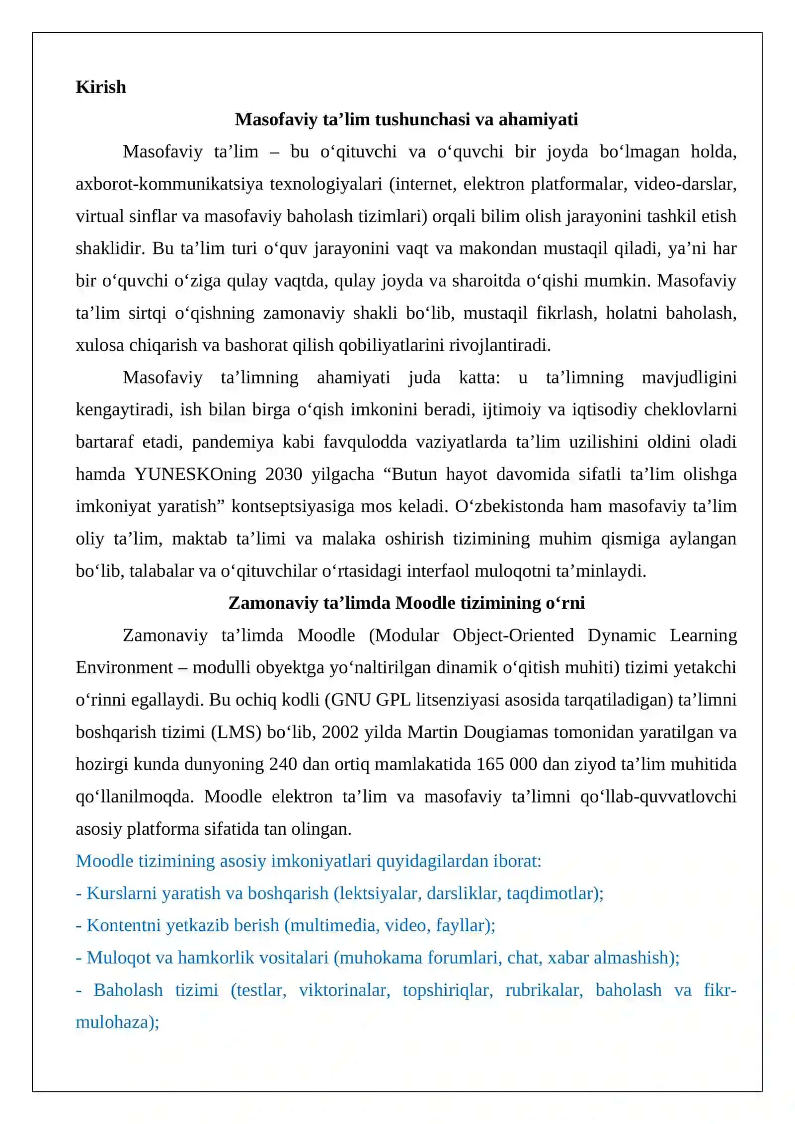 Moodle masofaviy ta’lim tizimi va uning imkoniyatlari 2