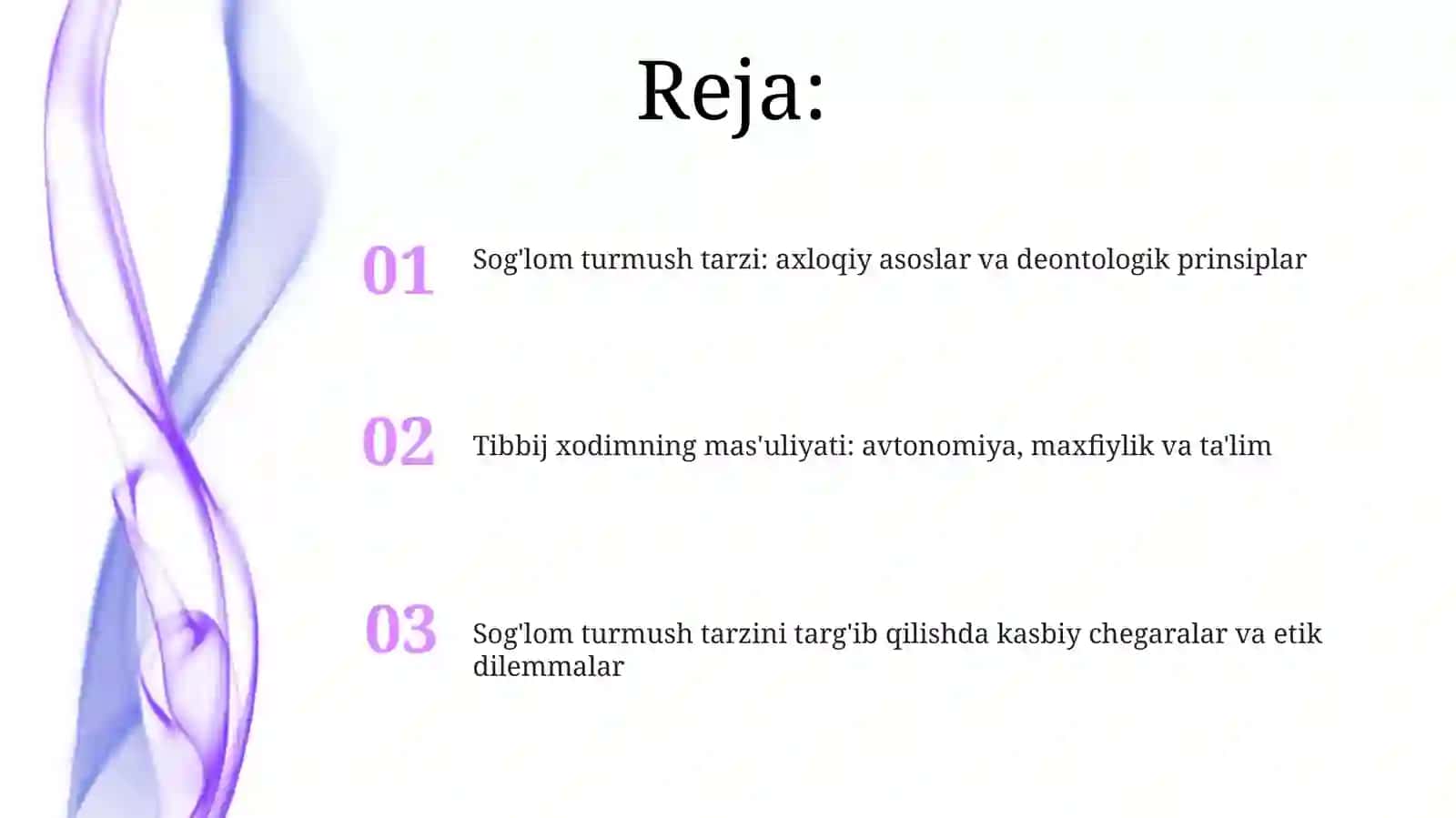 Sogʻlom turmush tarzi boʻyicha oʻtkaziladigan tibbiyot hodimlari etika va deontalogiyasi 2