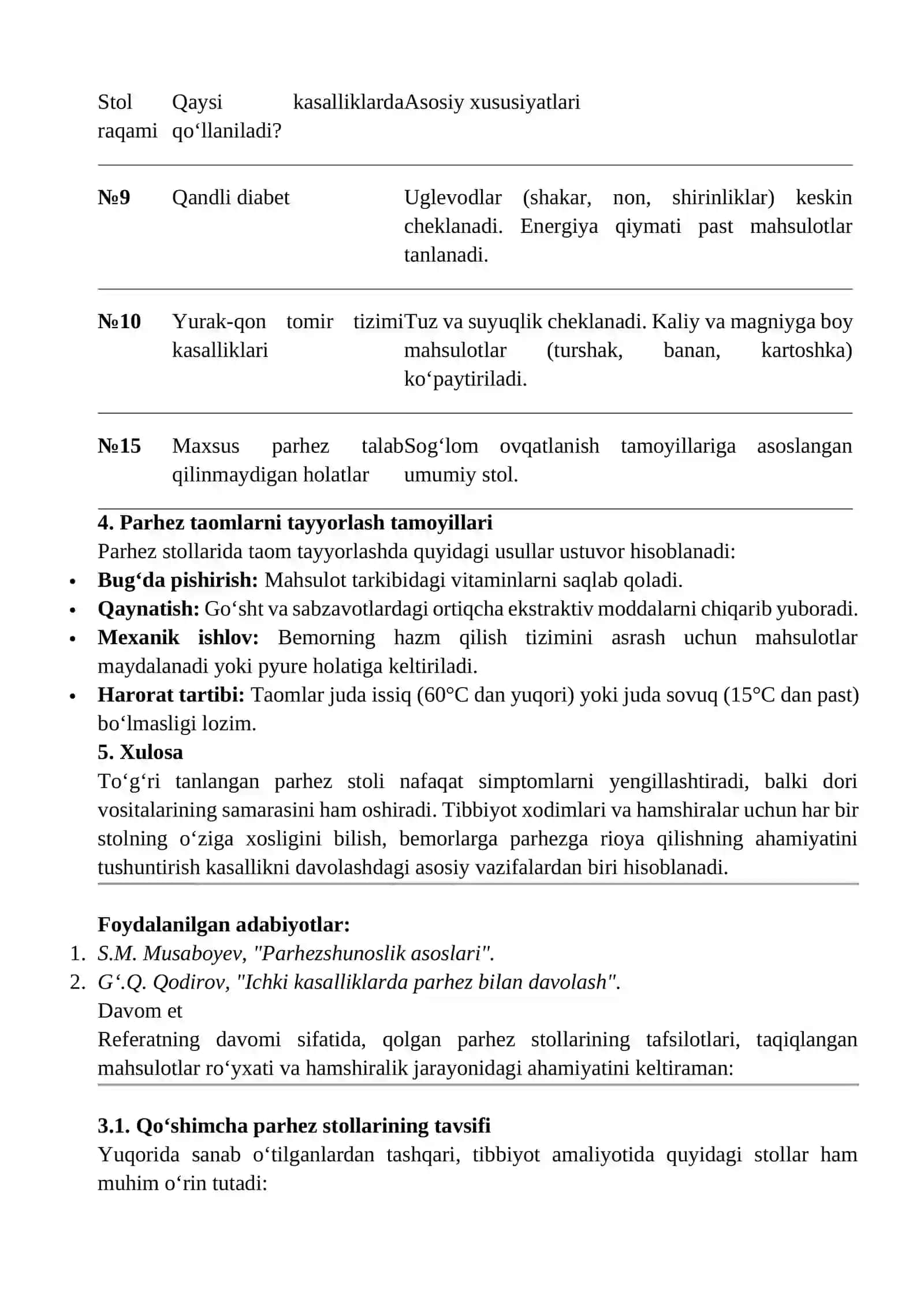 Parhez stollari va ularning davolashdagi ahamiyati 2