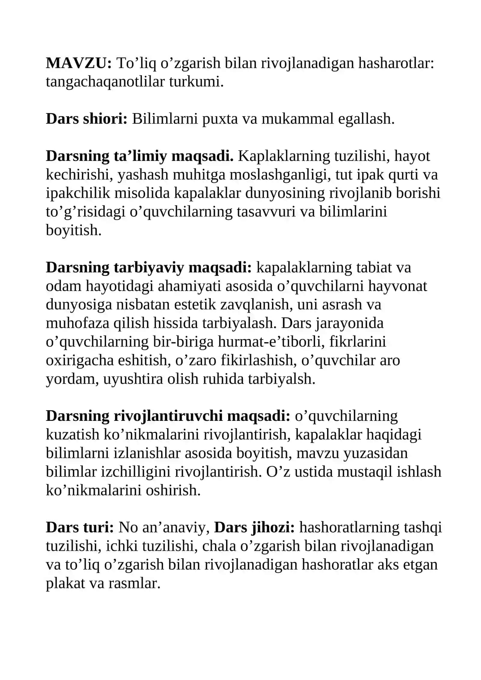 TO’LIQ O’ZGARISH BILAN RIVOJLANADIGAN HASHAROTLAR: TANGACHAQANOTLILAR TURKUMI 2
