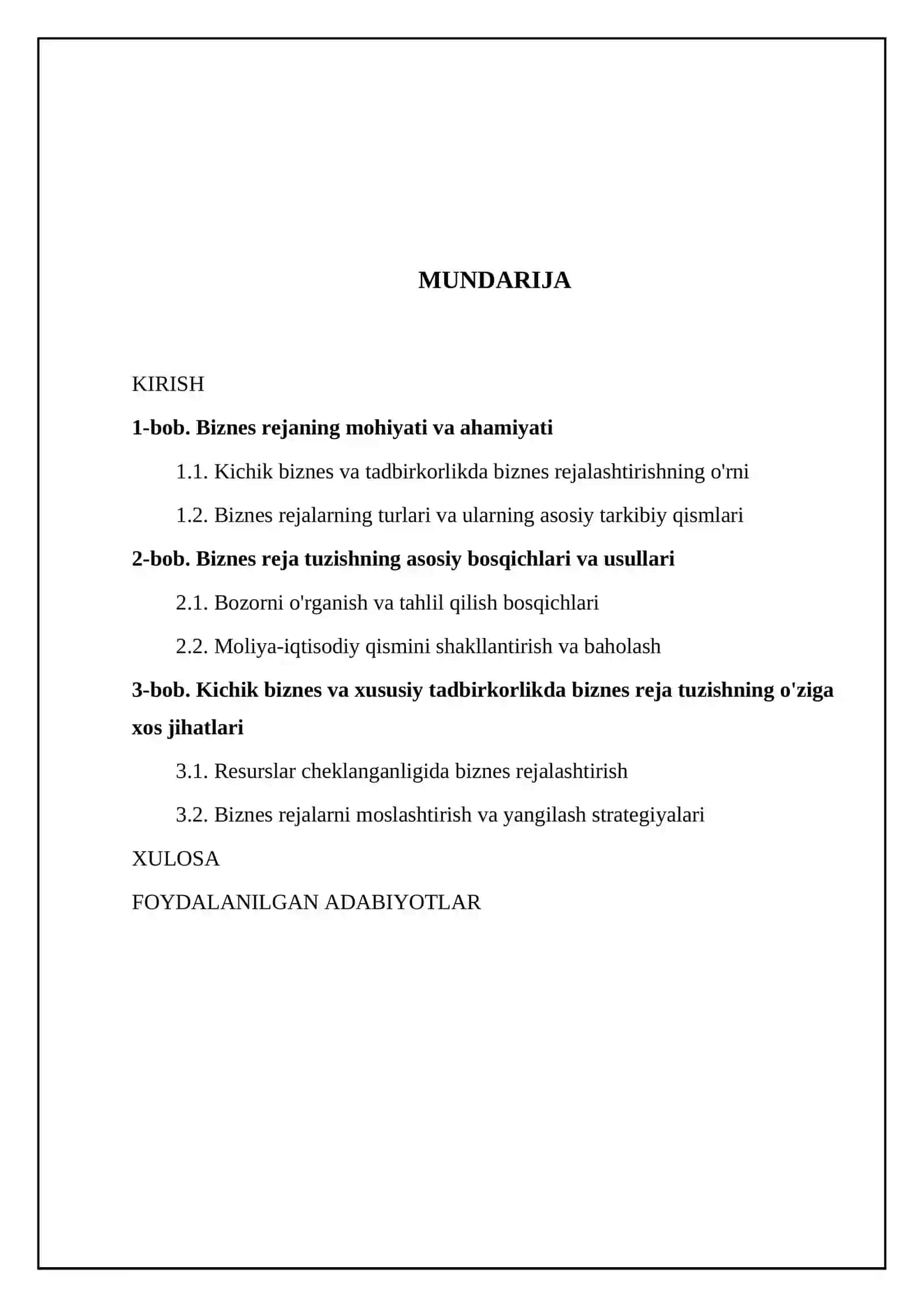 Kichik biznes va xususiy tadbirkorlikda biznes reja tuzish xususiyatlari 2
