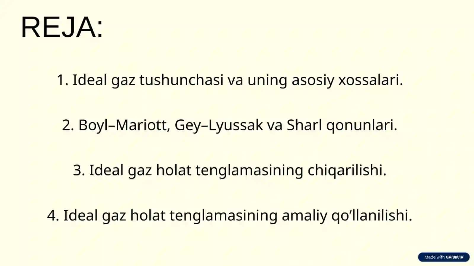 Ideal Gaz Holati Tenglamasi:
Koinot Sirlari Kaliti 2
