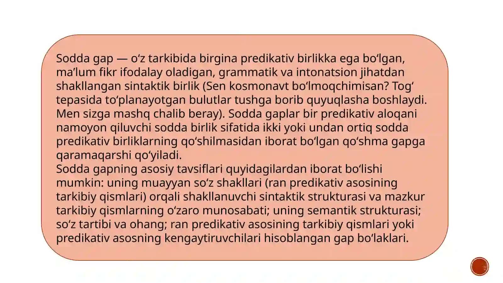 Sodda gaplar. Bir bosh Bo’lakli gaplar Bo’yicha mashqlar Bajarish 2
