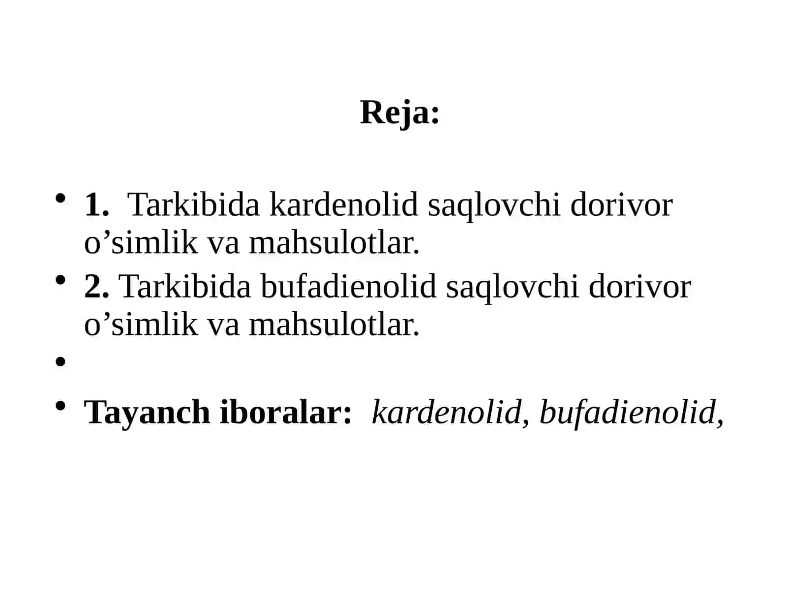 TARKIBIDA GLIKOZIDLAR VA YURAK GLIKOZIDLARI SAQLOVCHI DORIVOR O’SIMLIK VA MAHSULOTLAR 2