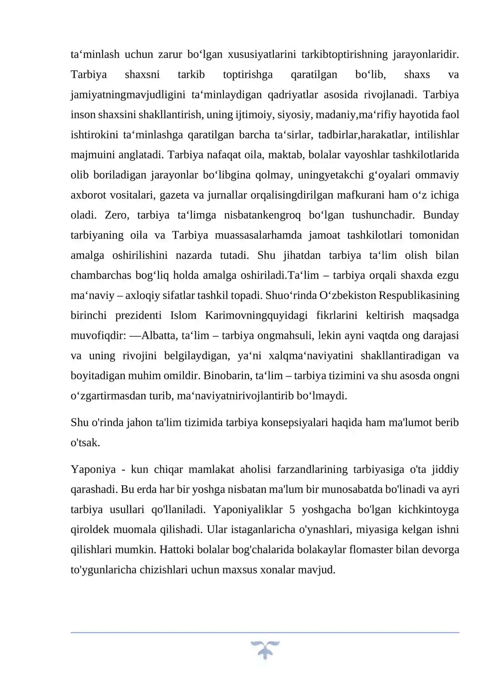 Tarbiya konsepsiyalarni o’rganish va tahlil etish 2