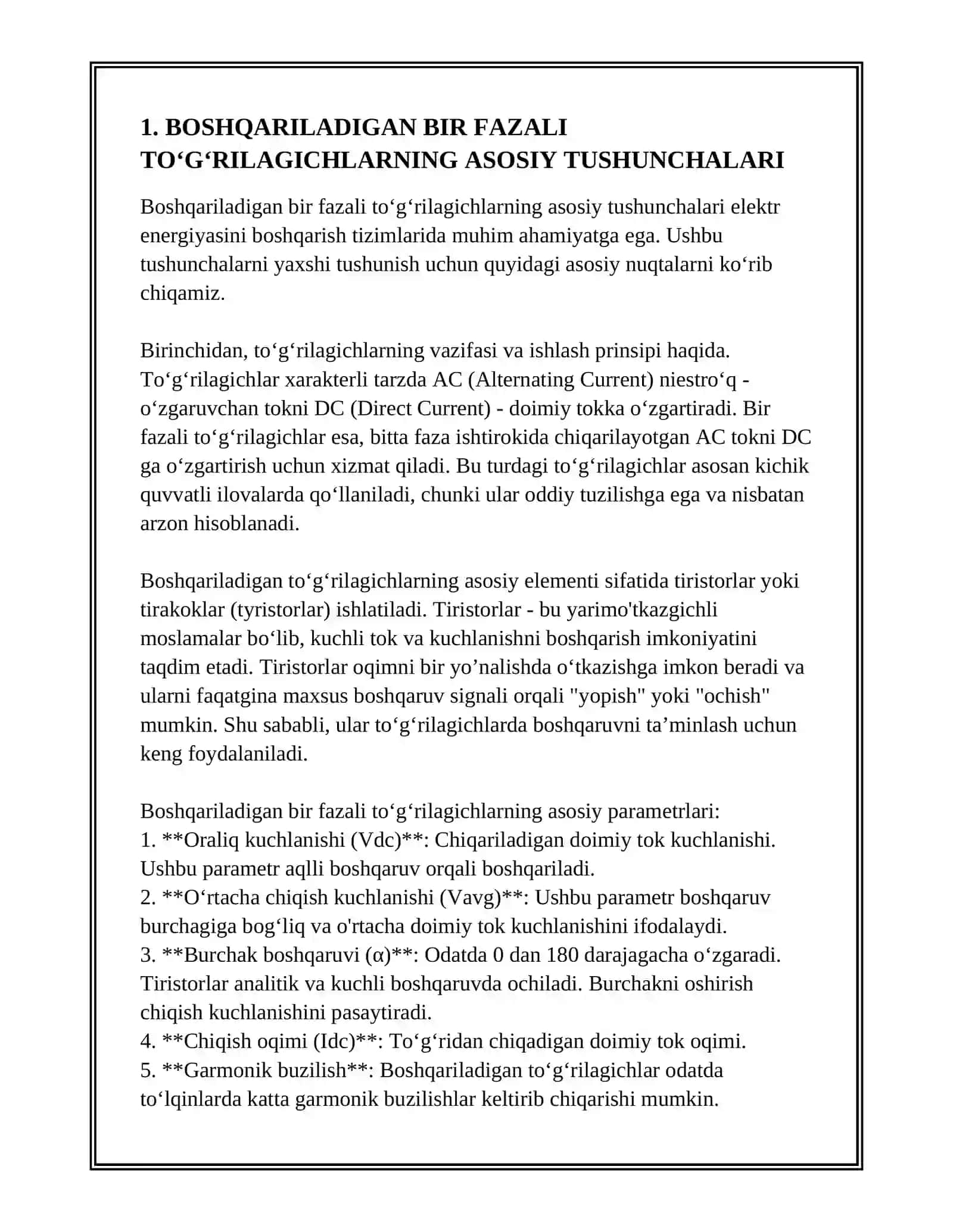 BOSHQARILADIGAN BIR FAZALI TOʻGʻRILAGICHLAR 2