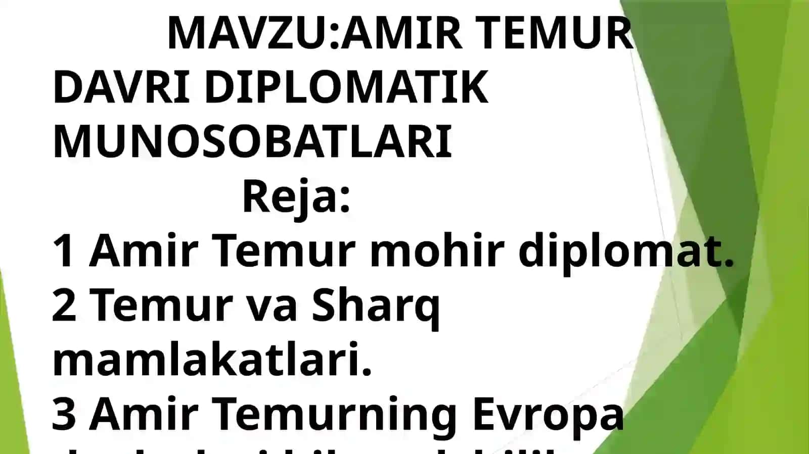 MADAMINOVA MOHIGULNING AMIR TEMUR VA TEMURIYLAR TARIXI FANIDAN TAYYORLAGAN TAQDIMOTI 2