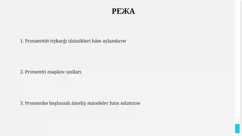 Osiw procentine tiyisli maseleler sheshiw 2