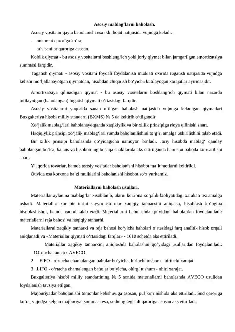 Buxgalteriya hisobida kalkulatsiya va baholash 2