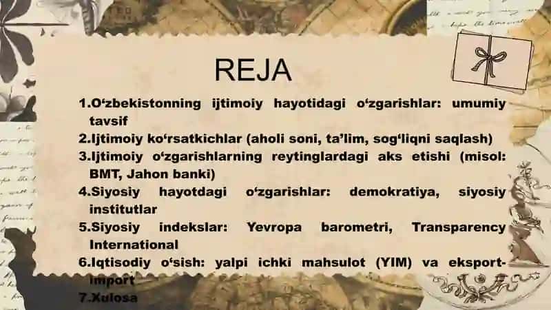 Yangi Õzbekiston ijtimoiy-siyosiy iqtisodiy va madaniy hayotida ro'y berayotgan o'zgarishlarning reyting va indekslarda aks etishi 2