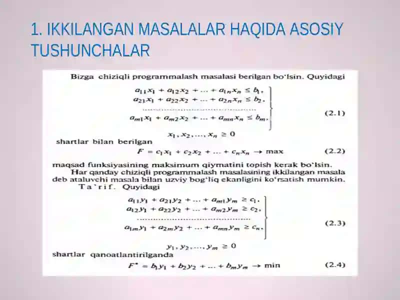 Chiziqli programmalashtirishda ikkilanish nazariyasi 2